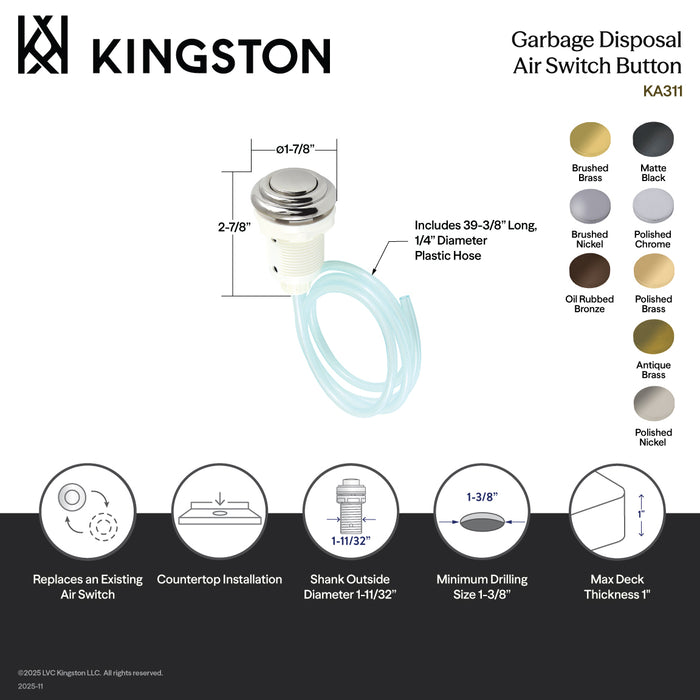 Kingston Heirloom KAT317 - Trimscape Garbage Disposal Air Switch Button, Brushed Brass