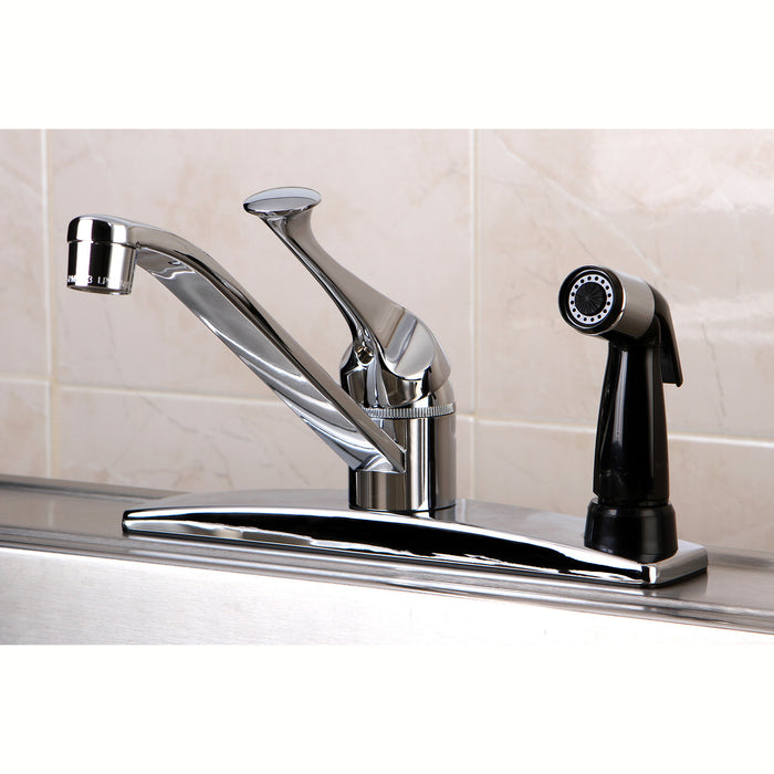 Kingston KB0573 One-Handle 3-Hole 8" Centerset Kitchen Faucet with Side Sprayer, Polished Chrome