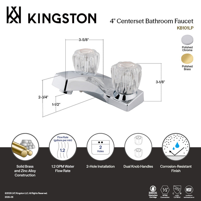 Kingston Tulare KB101LP - Columbia Double-Handle 3-Hole Deck Mount 4-Inch Centerset Bathroom Faucet, Polished Chrome