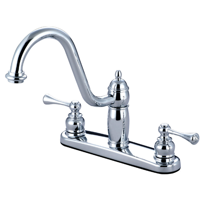 Kingston Heirloom KB1111BLLS - Heritage Two-Handle 3-Hole 8" Centerset Kitchen Faucet, Polished Chrome