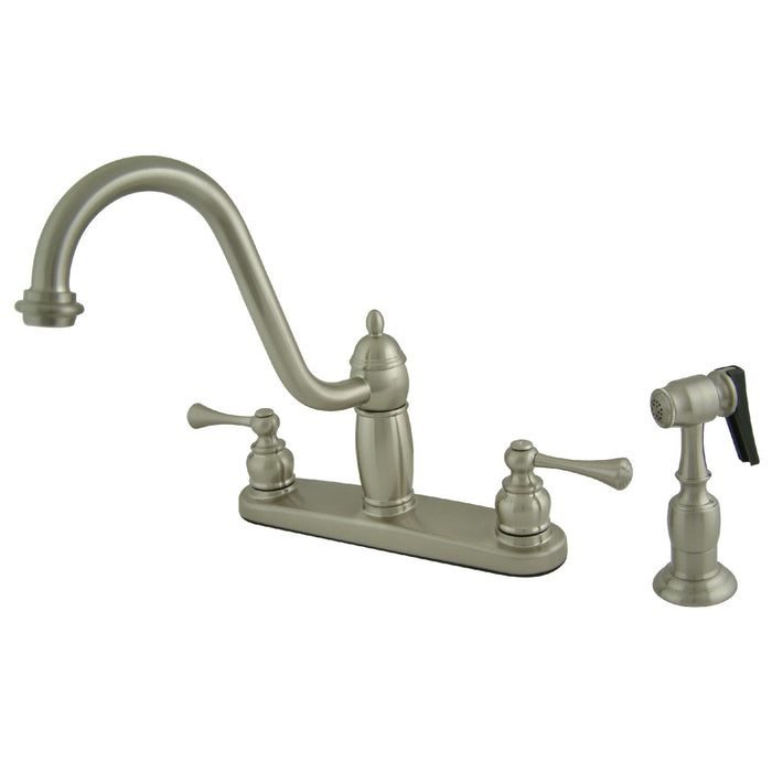 Kingston Heirloom KB1118BLBS - Heritage Two-Handle 4-Hole 8" Centerset Kitchen Faucet with Side Sprayer, Brushed Nickel