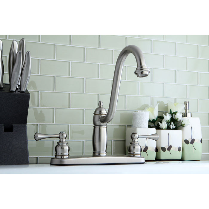 Kingston Heirloom KB1118BLLS - Heritage Two-Handle 3-Hole 8" Centerset Kitchen Faucet, Brushed Nickel