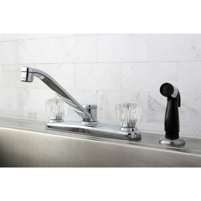 Kingston Tulare KB112 - Americana Two-Handle 4-Hole 8" Centerset Kitchen Faucet with Side Sprayer, Polished Chrome