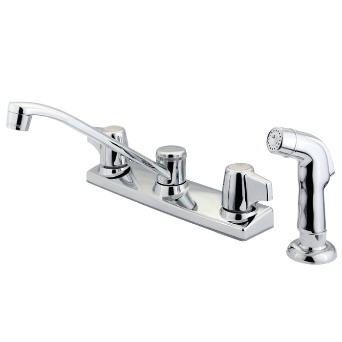 Kingston Tulare KB120SPTwo-Handle 4-Hole 8" Centerset Kitchen Faucet with Side Sprayer, Polished Chrome