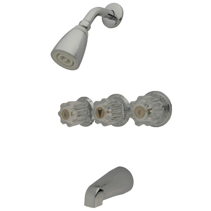 Kingston Tulare KB131 Triple-Handle Tub and Shower Faucet, Polished Chrome