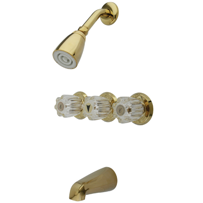Kingston Tulare KB132 Triple-Handle Tub and Shower Faucet, Polished Brass