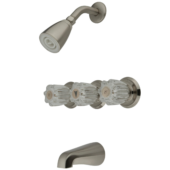 Kingston Tulare KB138 Triple-Handle Tub and Shower Faucet, Brushed Nickel