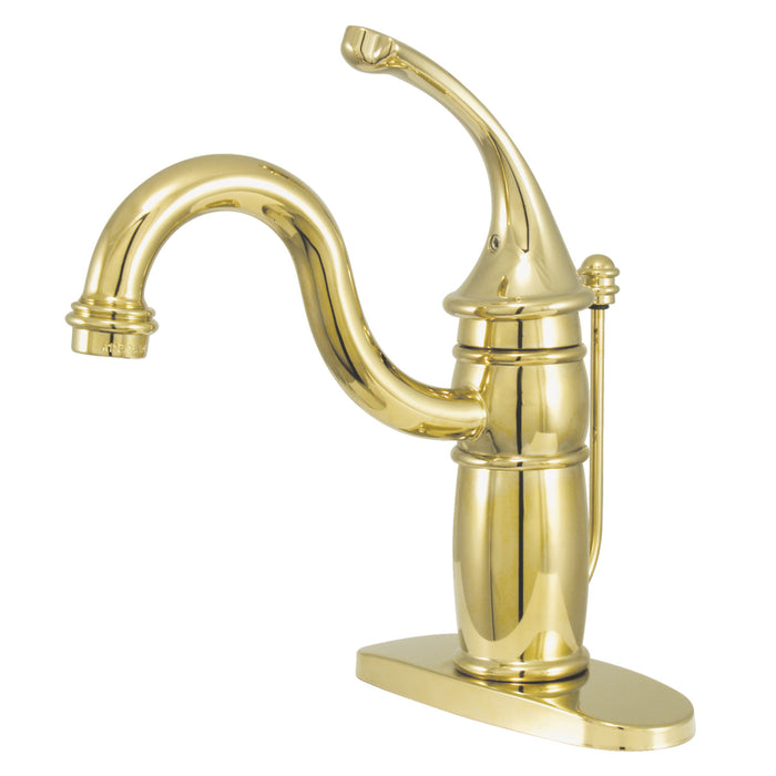 Kingston Heirloom KB1402GL - Georgian One-Handle 1-Hole Bathroom Faucet with Deck Plate and Pop-Up Drain, Polished Brass