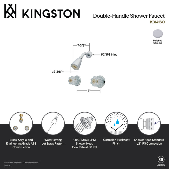 Kingston Americana KB141SO Double-Handle Shower Faucet, Polished Chrome
