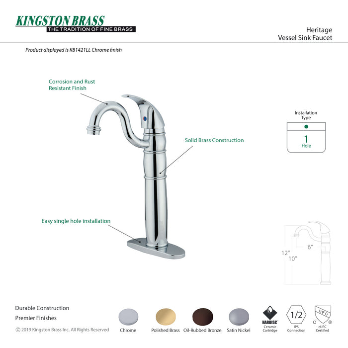 Kingston Heirloom KB1422LL - Heritage Single-Handle 1-Hole Deck Mount Vessel Faucet, Polished Brass