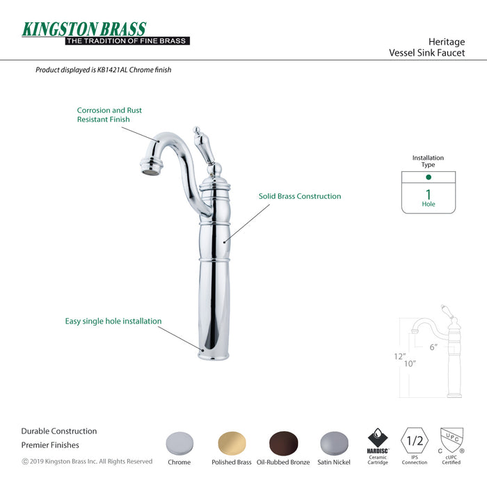 Kingston Heirloom KB1425AL - Heritage Single-Handle 1-Hole Deck Mount Vessel Faucet, Oil Rubbed Bronze