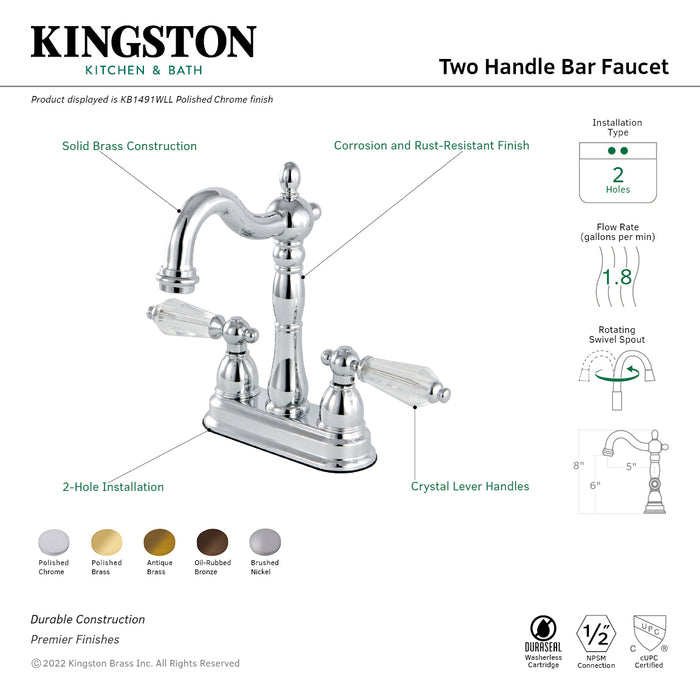 Kingston Heirloom KB1491WLL - Wilshire Two-Handle 2-Hole Deck Mount Bar Faucet, Polished Chrome