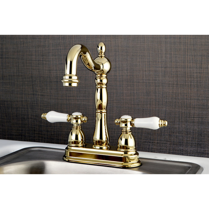 Kingston Heirloom KB1492BPL - Bel-Air Two-Handle 2-Hole Deck Mount Bar Faucet, Polished Brass