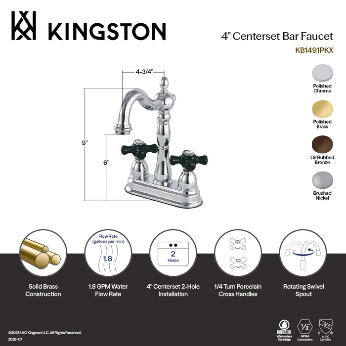 Kingston Heirloom KB1492PKX - Duchess Two-Handle 2-Hole Deck Mount Bar Faucet, Polished Brass
