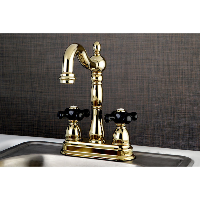 Kingston Heirloom KB1492PKX - Duchess Two-Handle 2-Hole Deck Mount Bar Faucet, Polished Brass