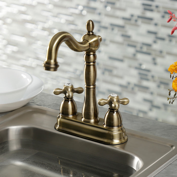 Kingston Heirloom KB1493AX - Heritage Two-Handle 2-Hole Deck Mount Bar Faucet, Antique Brass