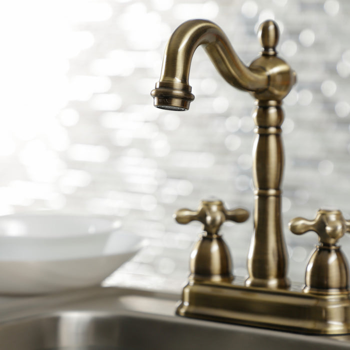 Kingston Heirloom KB1493AX - Heritage Two-Handle 2-Hole Deck Mount Bar Faucet, Antique Brass