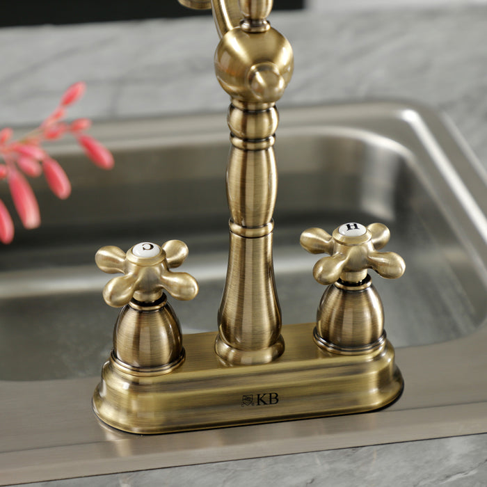 Kingston Heirloom KB1493AX - Heritage Two-Handle 2-Hole Deck Mount Bar Faucet, Antique Brass