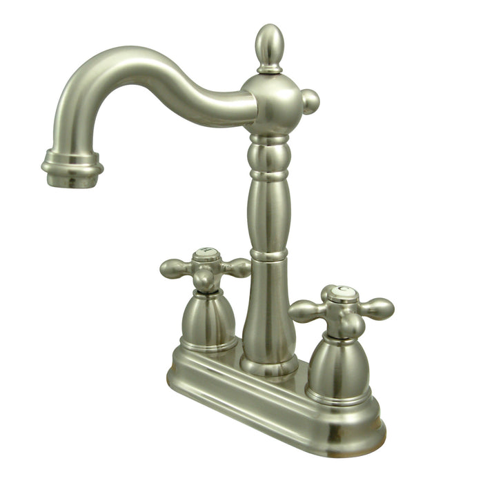 Kingston Heirloom KB1498AX - Heritage Two-Handle 2-Hole Deck Mount Bar Faucet, Brushed Nickel