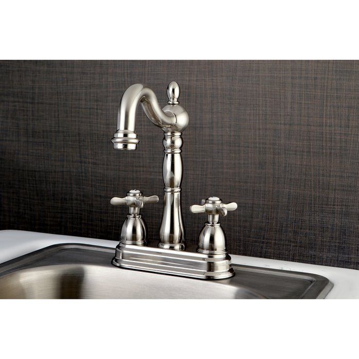 Kingston Heirloom KB1498BEX - Essex Two-Handle 2-Hole Deck Mount Bar Faucet, Brushed Nickel