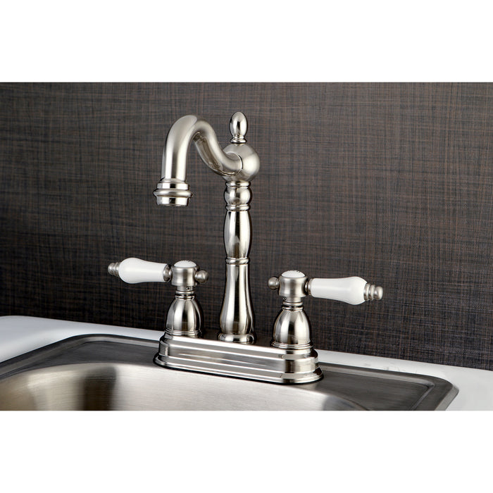 Kingston Heirloom KB1498BPL - Bel-Air Two-Handle 2-Hole Deck Mount Bar Faucet, Brushed Nickel