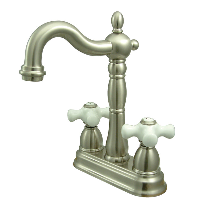 Kingston Heirloom KB1498PX - Heritage Two-Handle 2-Hole Deck Mount Bar Faucet, Brushed Nickel