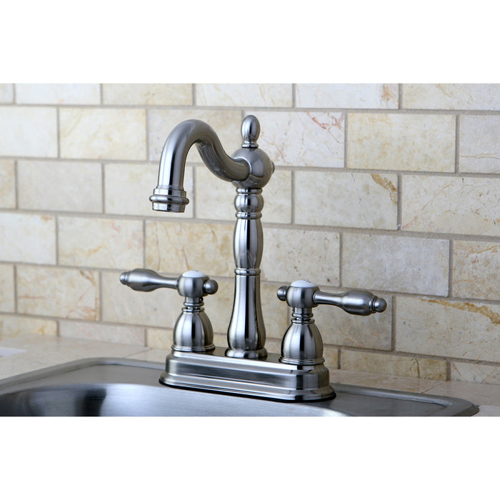 Kingston Heirloom KB1498TAL - Tudor Two-Handle 2-Hole Deck Mount Bar Faucet, Brushed Nickel