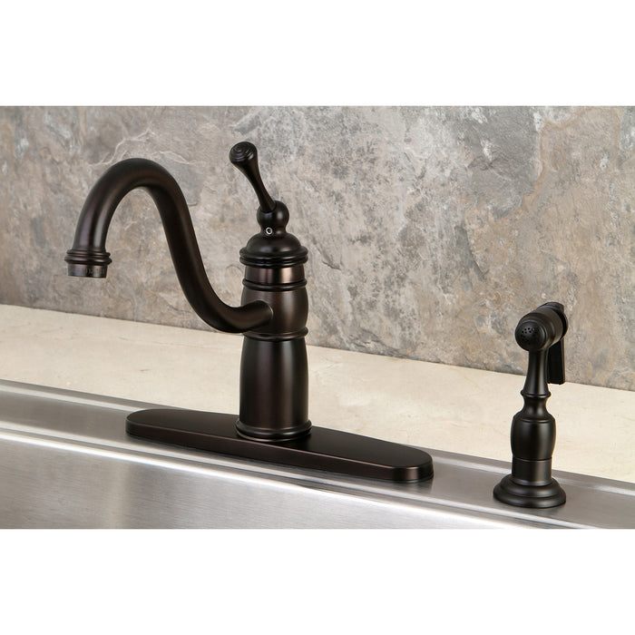 Kingston Heirloom KB1575BLBS - Victorian Single-Handle 2-or-4 Hole Kitchen Faucet with Brass Sprayer, Oil Rubbed Bronze