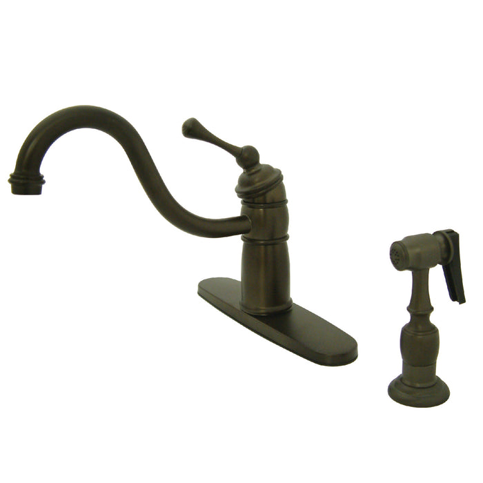 Kingston Heirloom KB1575BLBS - Victorian Single-Handle 2-or-4 Hole Kitchen Faucet with Brass Sprayer, Oil Rubbed Bronze