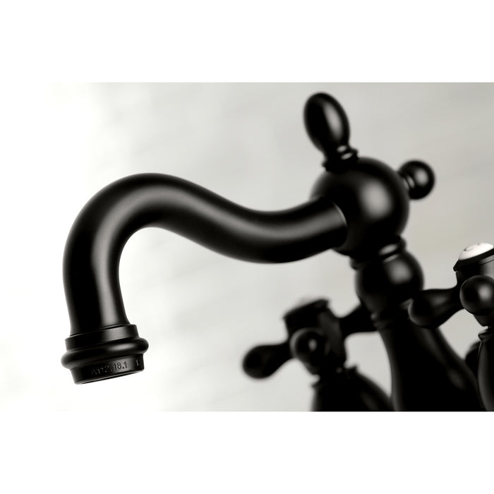 Kingston Heirloom KB1600AX - Heritage Double-Handle 3-Hole Deck Mount 4-Inch Centerset Bathroom Faucet with Pop-Up Drain, Matte Black