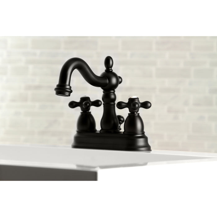 Kingston Heirloom KB1600AX - Heritage Double-Handle 3-Hole Deck Mount 4-Inch Centerset Bathroom Faucet with Pop-Up Drain, Matte Black