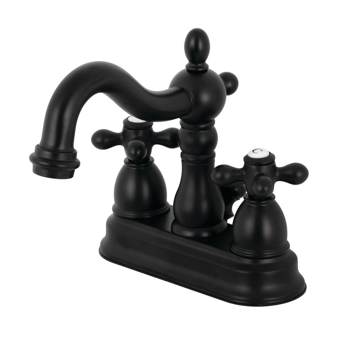 Kingston Heirloom KB1600AX - Heritage Double-Handle 3-Hole Deck Mount 4-Inch Centerset Bathroom Faucet with Pop-Up Drain, Matte Black