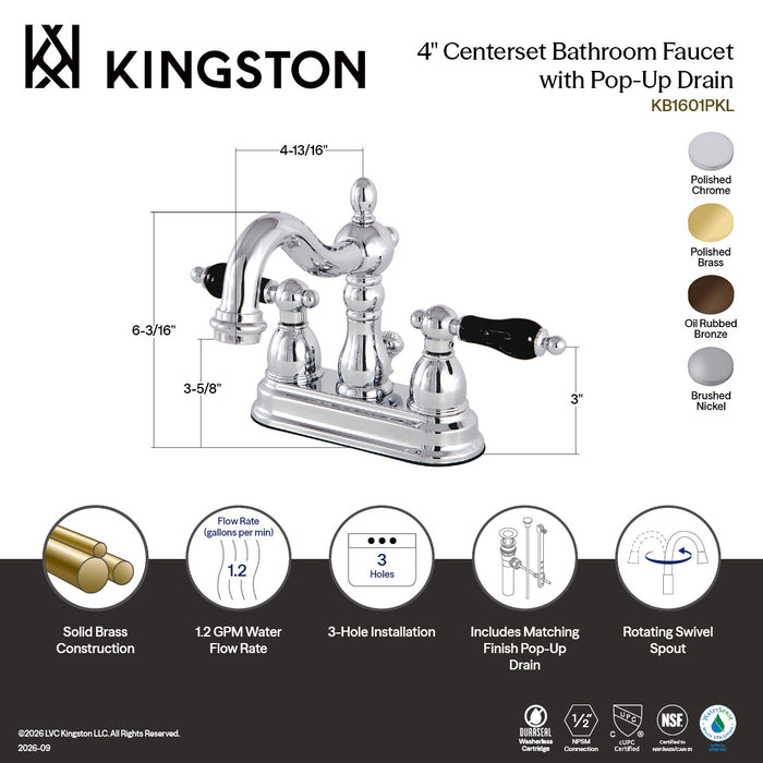 Kingston Heirloom KB1601PKL - Duchess Double-Handle 3-Hole Deck Mount 4-Inch Centerset Bathroom Faucet with Pop-Up Drain, Polished Chrome