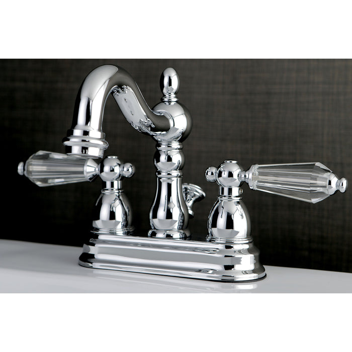 Kingston Heirloom KB1601WLL - Wilshire Double-Handle 3-Hole Deck Mount 4-Inch Centerset Bathroom Faucet with Pop-Up Drain, Polished Chrome
