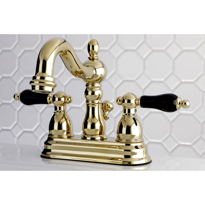 Kingston Heirloom KB1602PKL - Duchess Double-Handle 3-Hole Deck Mount 4-Inch Centerset Bathroom Faucet with Pop-Up Drain, Polished Brass