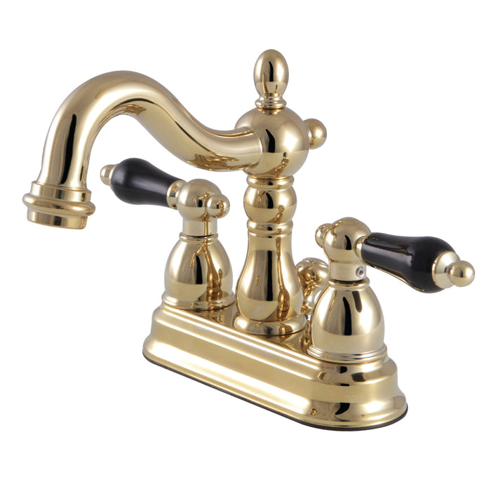 Kingston Heirloom KB1602PKL - Duchess Double-Handle 3-Hole Deck Mount 4-Inch Centerset Bathroom Faucet with Pop-Up Drain, Polished Brass