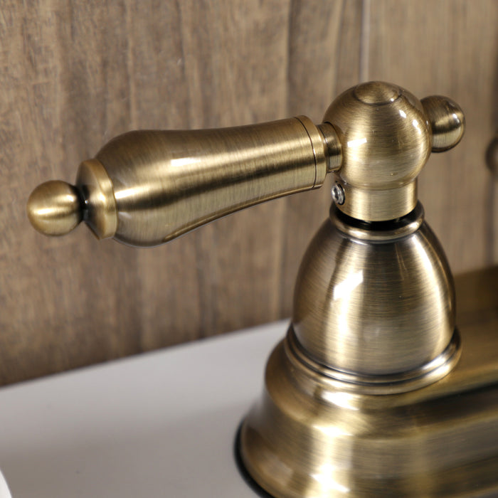 Kingston Heirloom KB1603AL - Heritage Double-Handle 3-Hole Deck Mount 4-Inch Centerset Bathroom Faucet with Pop-Up Drain, Antique Brass