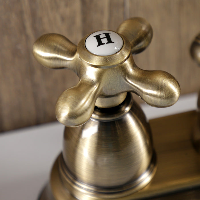 Kingston Heirloom KB1603AX - Heritage Double-Handle 3-Hole Deck Mount 4-Inch Centerset Bathroom Faucet with Pop-Up Drain, Antique Brass