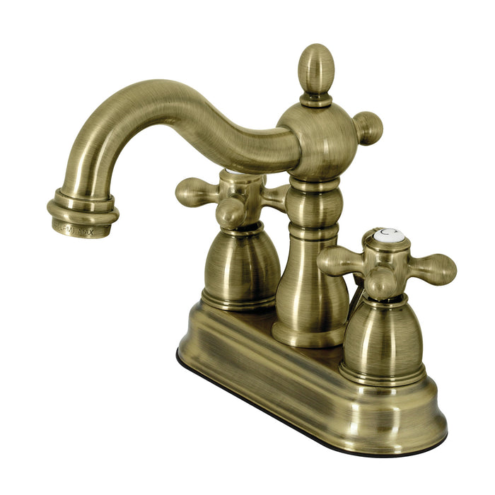 Kingston Heirloom KB1603AX - Heritage Double-Handle 3-Hole Deck Mount 4-Inch Centerset Bathroom Faucet with Pop-Up Drain, Antique Brass