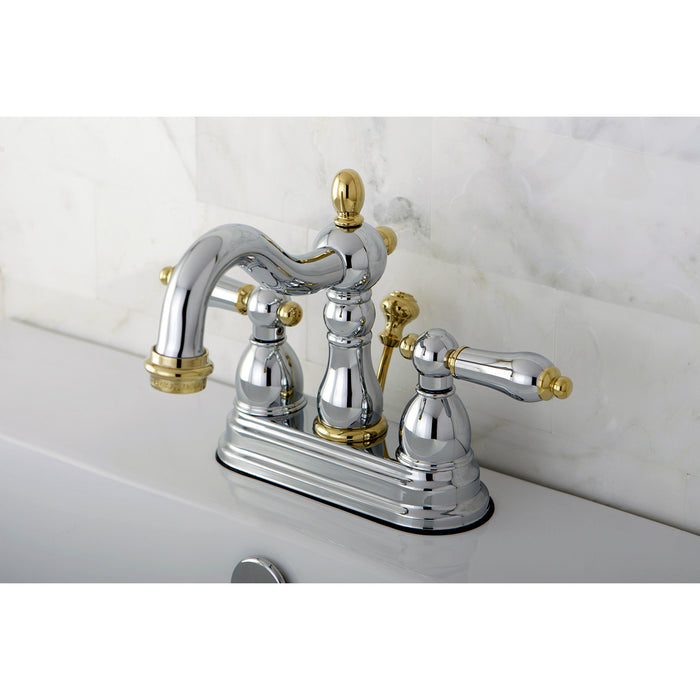 Kingston Heirloom KB1604AL - Heritage Double-Handle 3-Hole Deck Mount 4-Inch Centerset Bathroom Faucet with Pop-Up Drain, Polished Chrome/Polished Brass