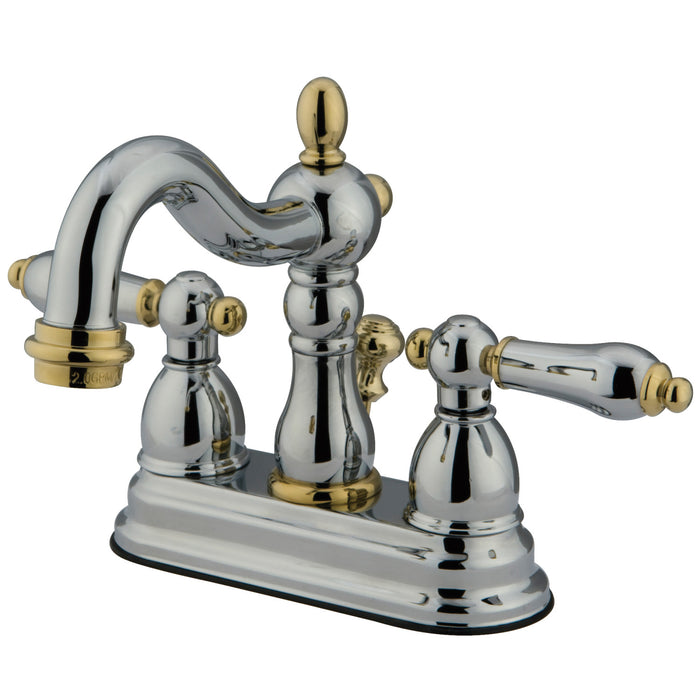 Kingston Heirloom KB1604AL - Heritage Double-Handle 3-Hole Deck Mount 4-Inch Centerset Bathroom Faucet with Pop-Up Drain, Polished Chrome/Polished Brass
