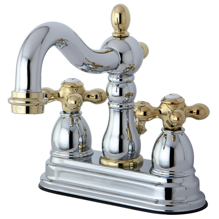 Kingston Heirloom KB1604AX - Heritage Double-Handle 3-Hole Deck Mount 4-Inch Centerset Bathroom Faucet with Pop-Up Drain, Polished Chrome/Polished Brass