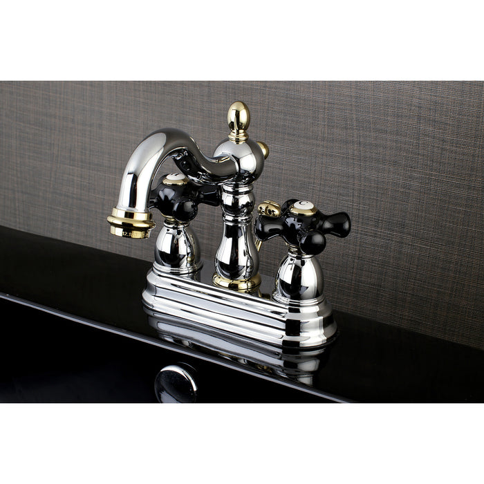 Kingston Heirloom KB1604PKX - Duchess Double-Handle 3-Hole Deck Mount 4-Inch Centerset Bathroom Faucet with Pop-Up Drain, Polished Chrome/Polished Brass