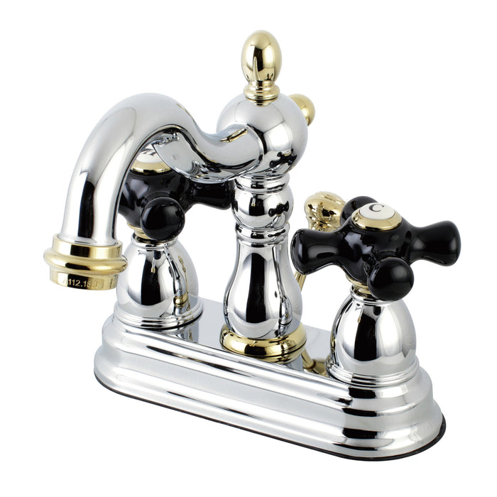 Kingston Heirloom KB1604PKX - Duchess Double-Handle 3-Hole Deck Mount 4-Inch Centerset Bathroom Faucet with Pop-Up Drain, Polished Chrome/Polished Brass