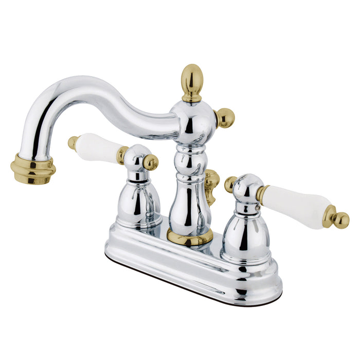 Kingston Heirloom KB1604PL - Heritage Double-Handle 3-Hole Deck Mount 4-Inch Centerset Bathroom Faucet with Pop-Up Drain, Polished Chrome/Polished Brass