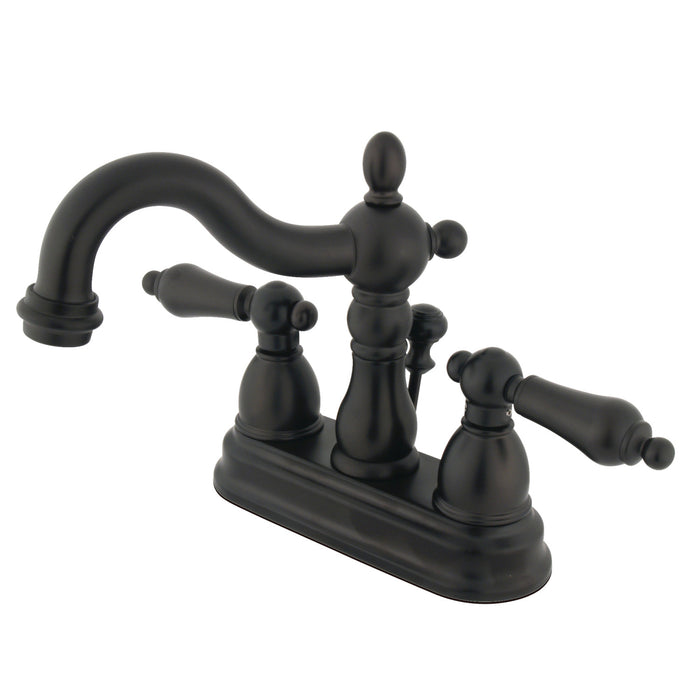 Kingston Heirloom KB1605ALB - Heritage Double-Handle 3-Hole Deck Mount 4-Inch Centerset Bathroom Faucet with Brass Pop-Up, Oil Rubbed Bronze