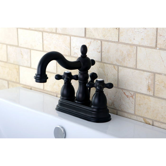 Kingston Heirloom KB1605AX - Heritage Double-Handle 3-Hole Deck Mount 4-Inch Centerset Bathroom Faucet with Pop-Up Drain, Oil Rubbed Bronze