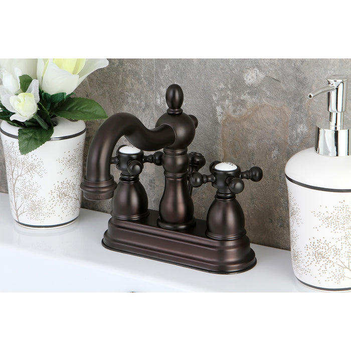 Kingston Heirloom KB1605BX - Heritage Double-Handle 3-Hole Deck Mount 4-Inch Centerset Bathroom Faucet with Pop-Up Drain, Oil Rubbed Bronze