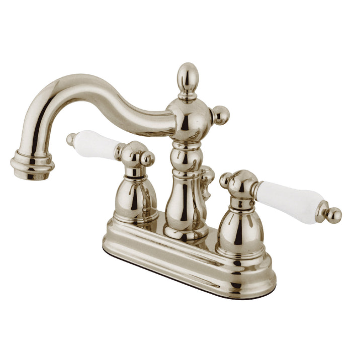 Kingston Heirloom KB1606PL - Heritage Double-Handle 3-Hole Deck Mount 4-Inch Centerset Bathroom Faucet with Pop-Up Drain, Polished Nickel