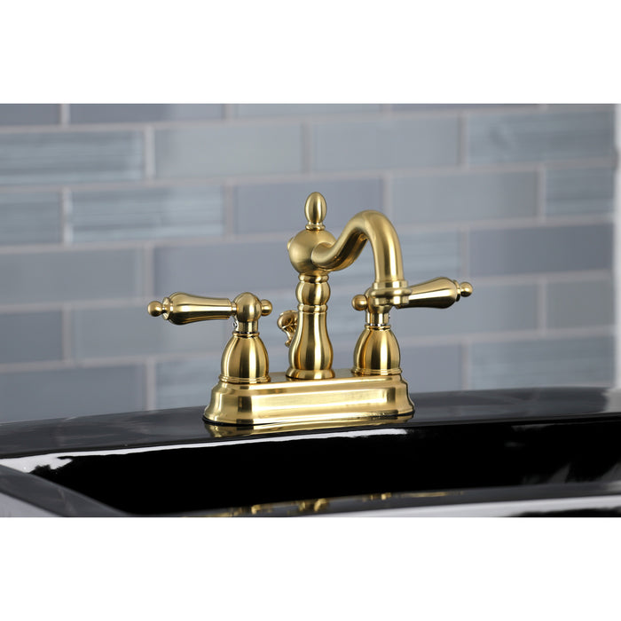 Kingston Heirloom KB1607AL - Heritage Double-Handle 3-Hole Deck Mount 4-Inch Centerset Bathroom Faucet with Pop-Up Drain, Brushed Brass
